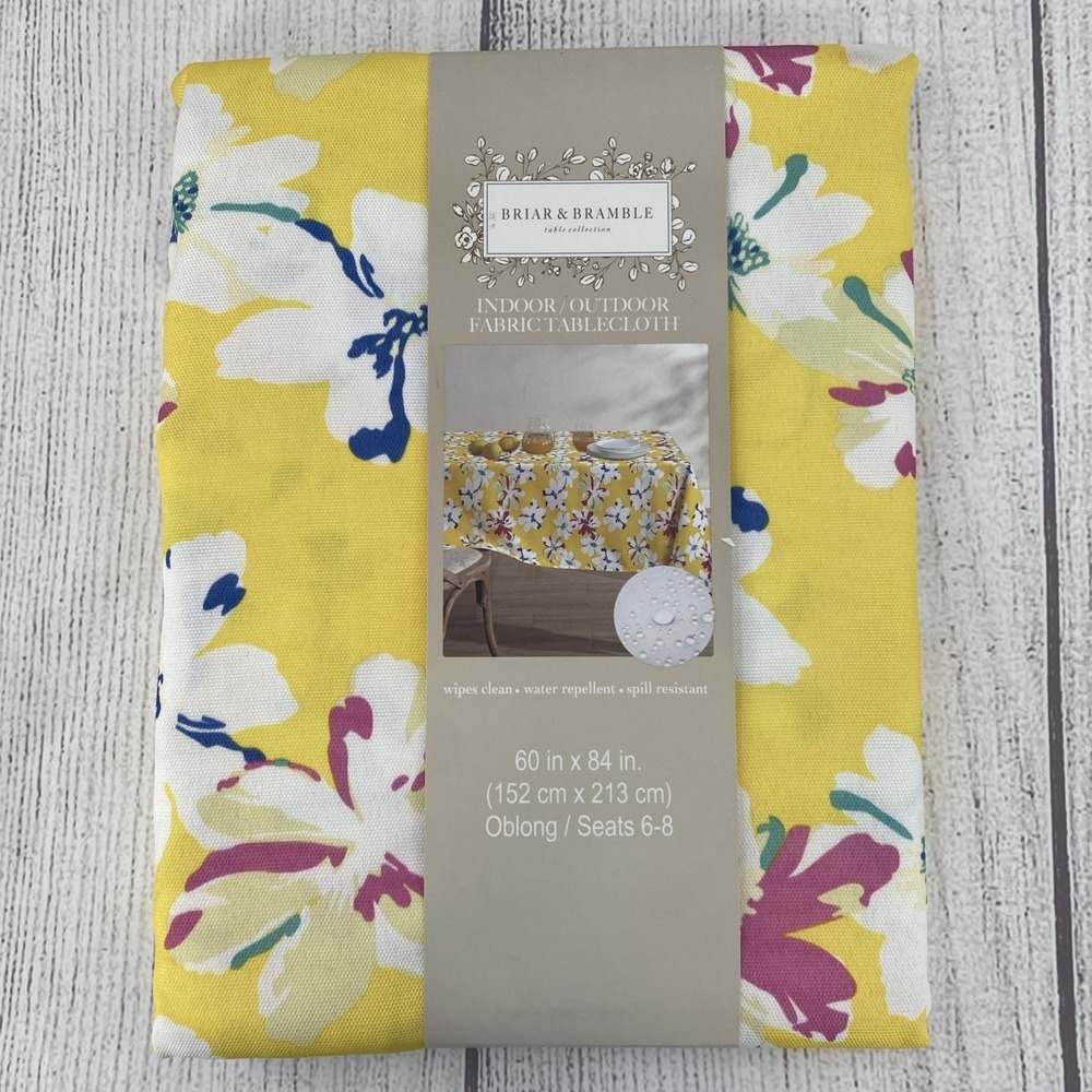 Briar & Bramble Tablecloth 60x84 Yellow Pink Blue Floral Flowers Indoor Outdoor
